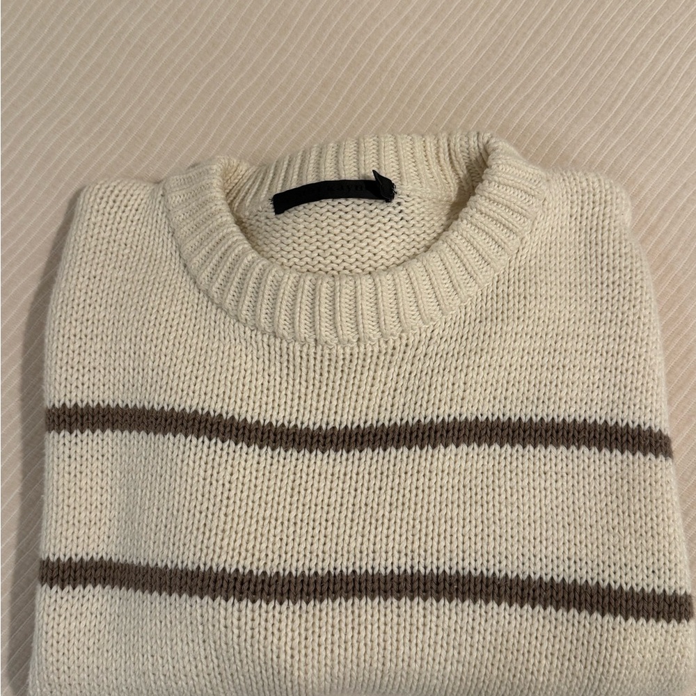 Jenni Kayne Cream and Brown Striped Crewneck Sweater
